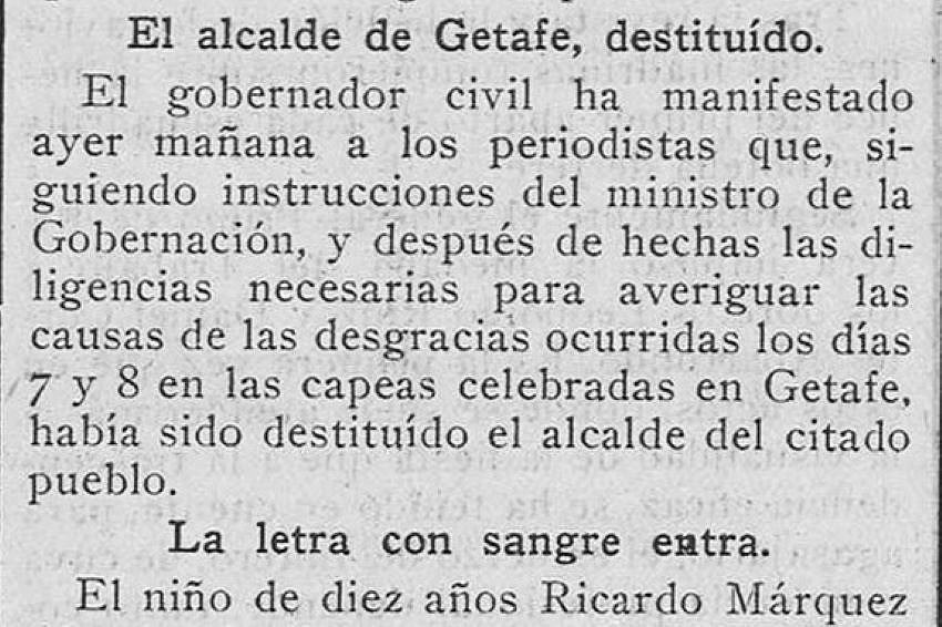 Alcalde Getafe destituido capea 1925