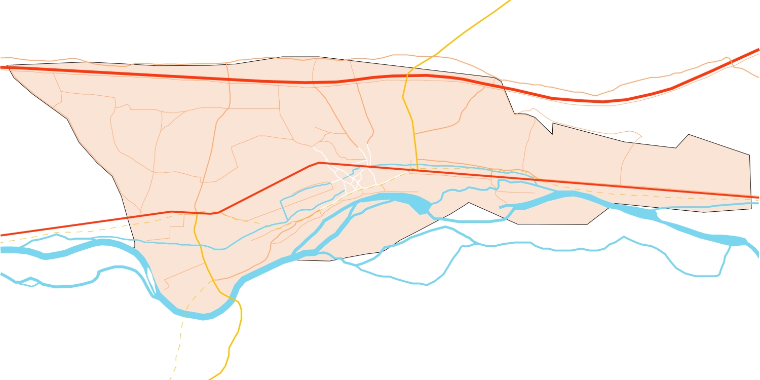 Sitrama contorno con pueblo caminos y río Tera
