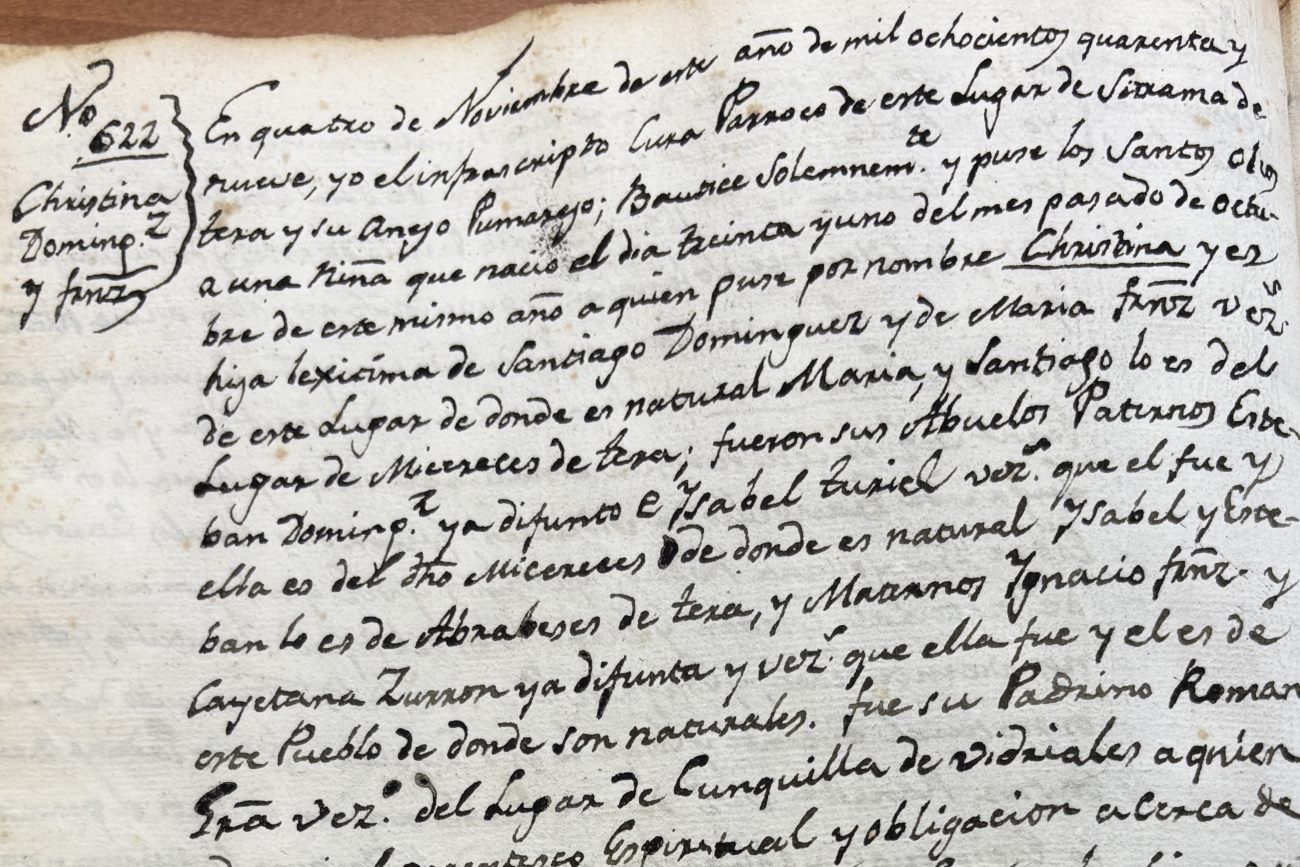 Bautizo Cristina Domínguez Fernández Sitrama de Tera