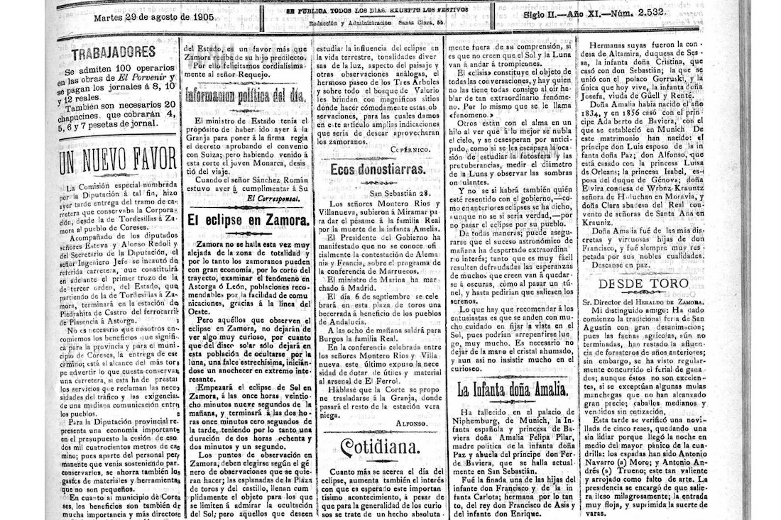 Heraldo Zamora 29 agosto 1905 eclipse