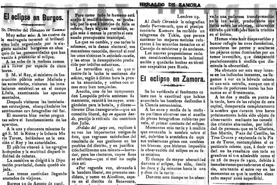 Heraldo Zamora 30 agosto 1905 eclipse