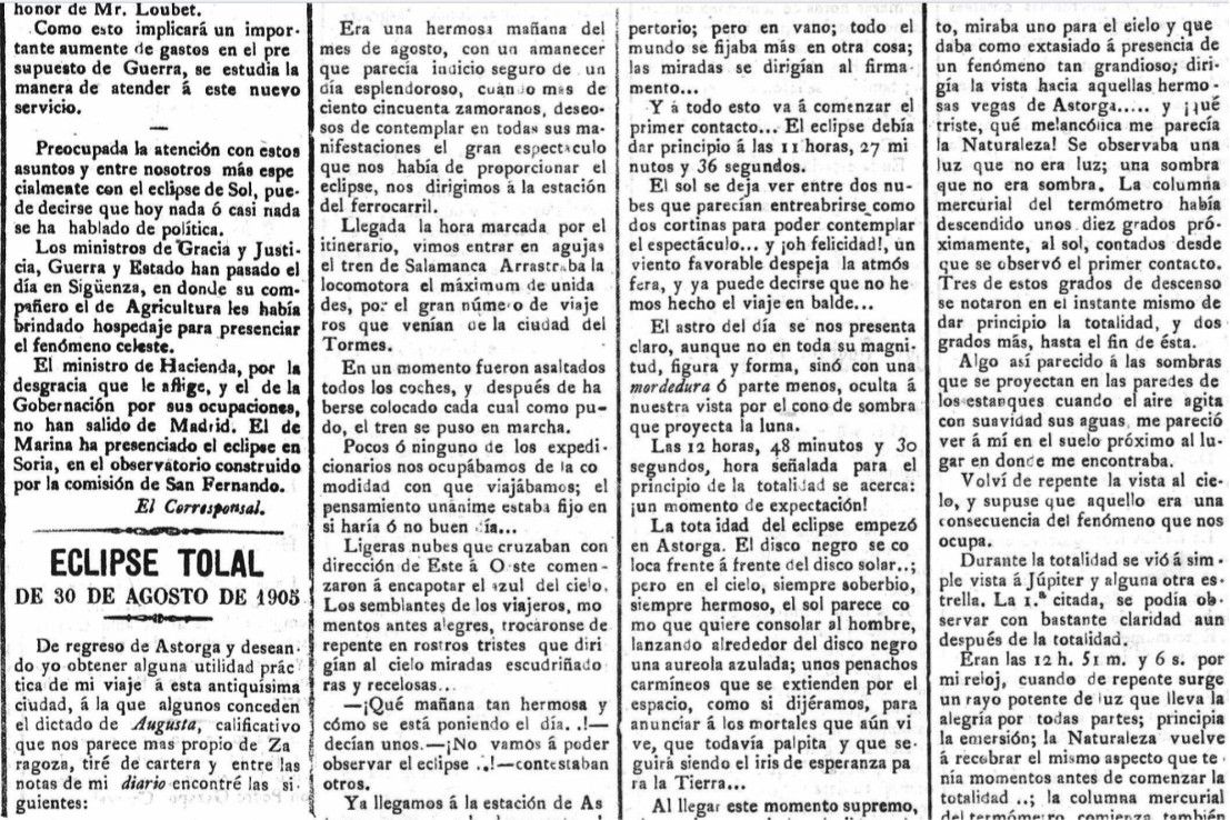 Heraldo Zamora 31 agosto 1905 eclipse